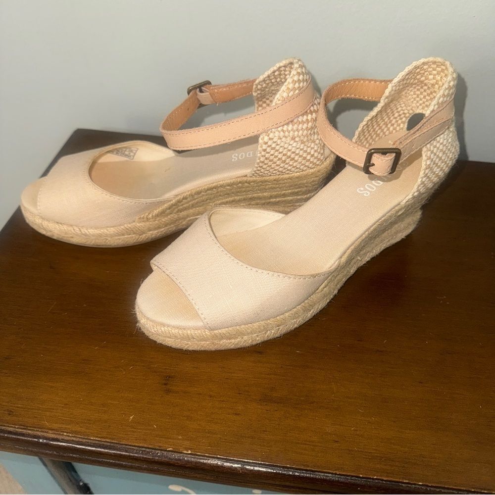 Soludos Canvas Espadrille Wedges | Size 6 | Natural Linen with Ankle Strap - Picture 7 of 10
